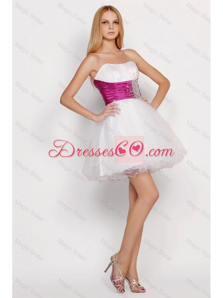 Pretty White Princess Short Prom Dress with Beading and Belt