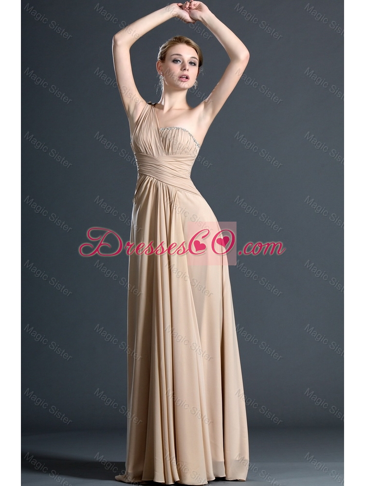 Wonderful One Shoulder Ruching Prom Dress in Champagne for
