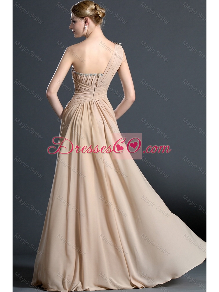 Wonderful One Shoulder Ruching Prom Dress in Champagne for