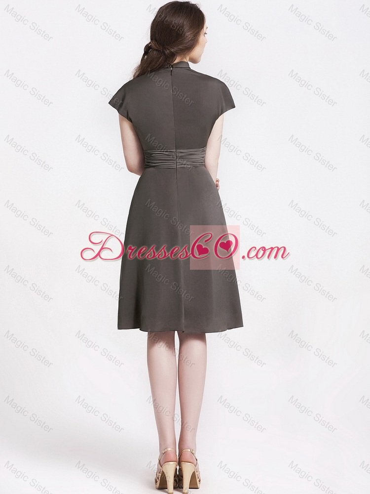 Beautiful Fashionable New Style Discount High Neck Knee Length Prom Dress in Chocolate