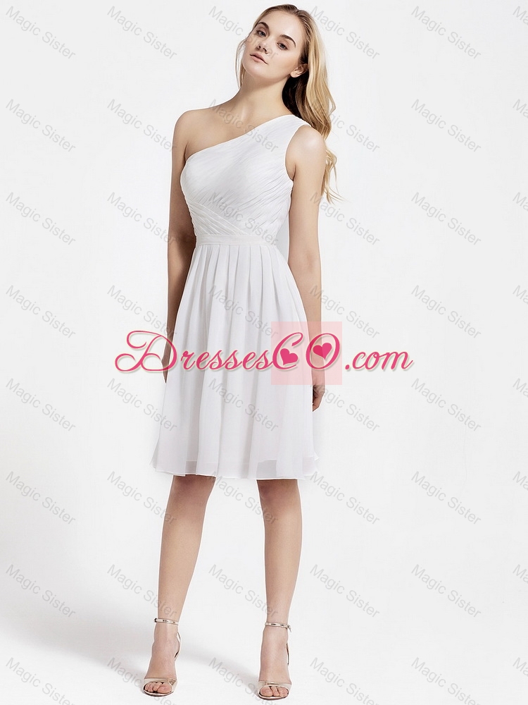 Beautiful Knee Length One Shoulder Prom Dress in White