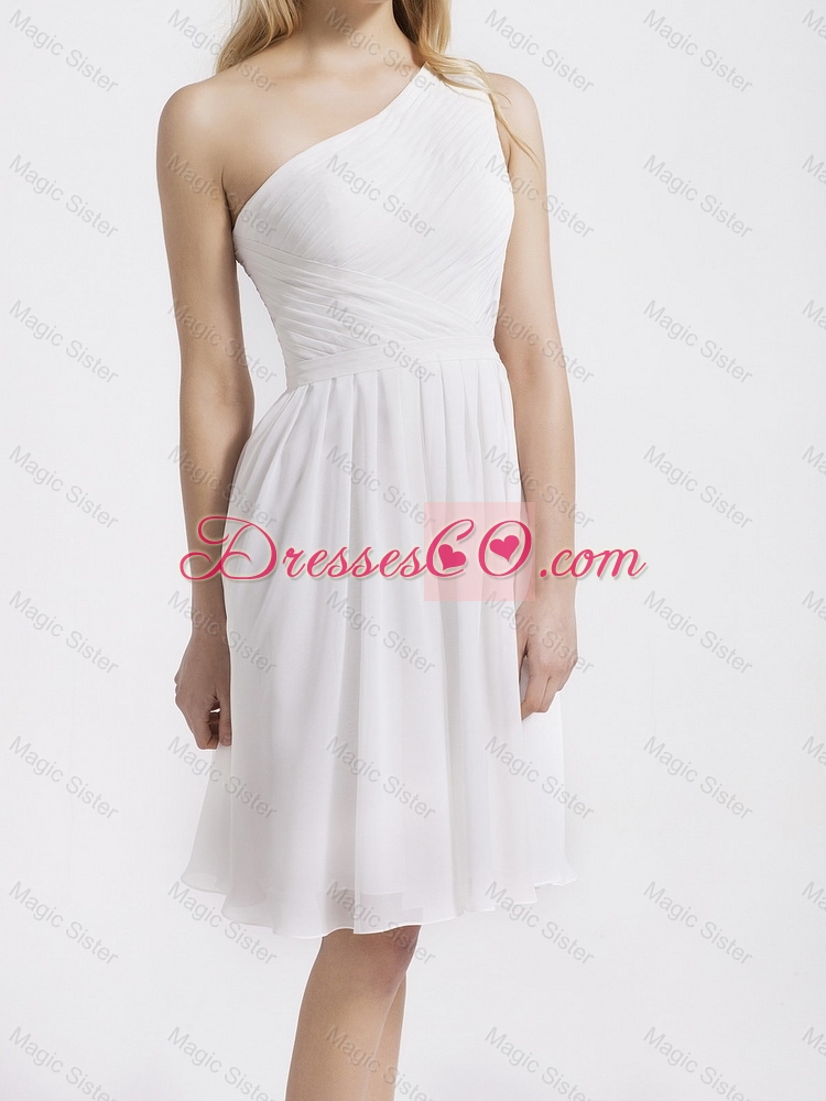 Beautiful Knee Length One Shoulder Prom Dress in White