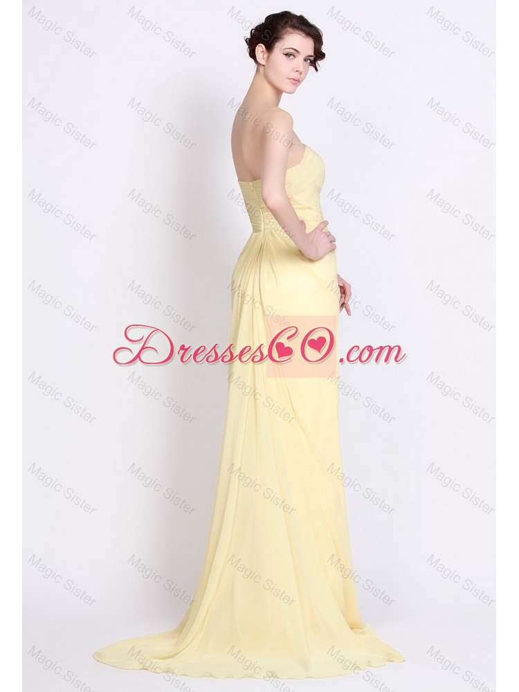 Beautiful Strapless Beaded and High Slit Prom Dress in Yellow