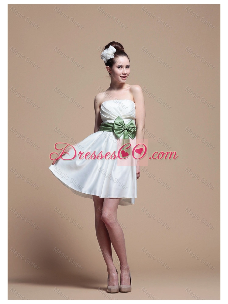 Comfortable Strapless Short Prom Dress with Ribbons and Paillette