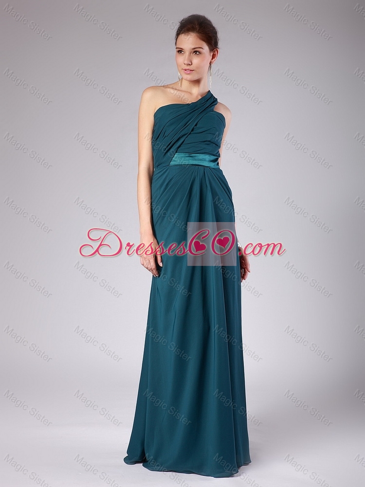 Popular New Style New Style Elegant One Shoulder Teal Prom Dress with Ruching