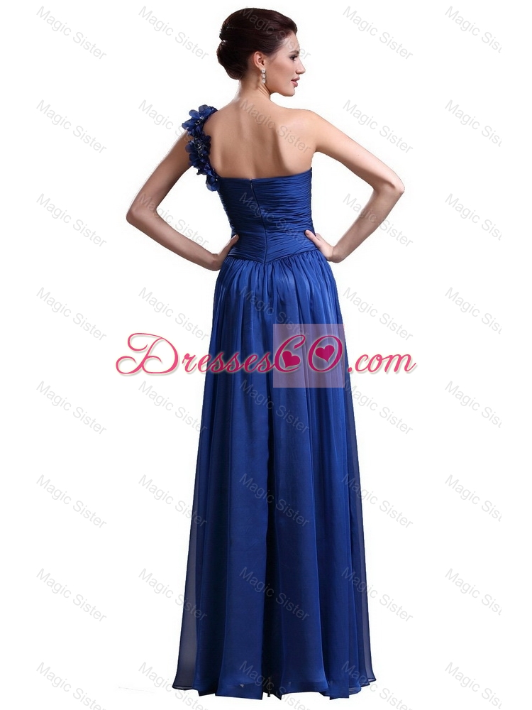 Pretty New Style Perfect Royal Blue One Shoulder Prom Dress with Appliques and Ruching