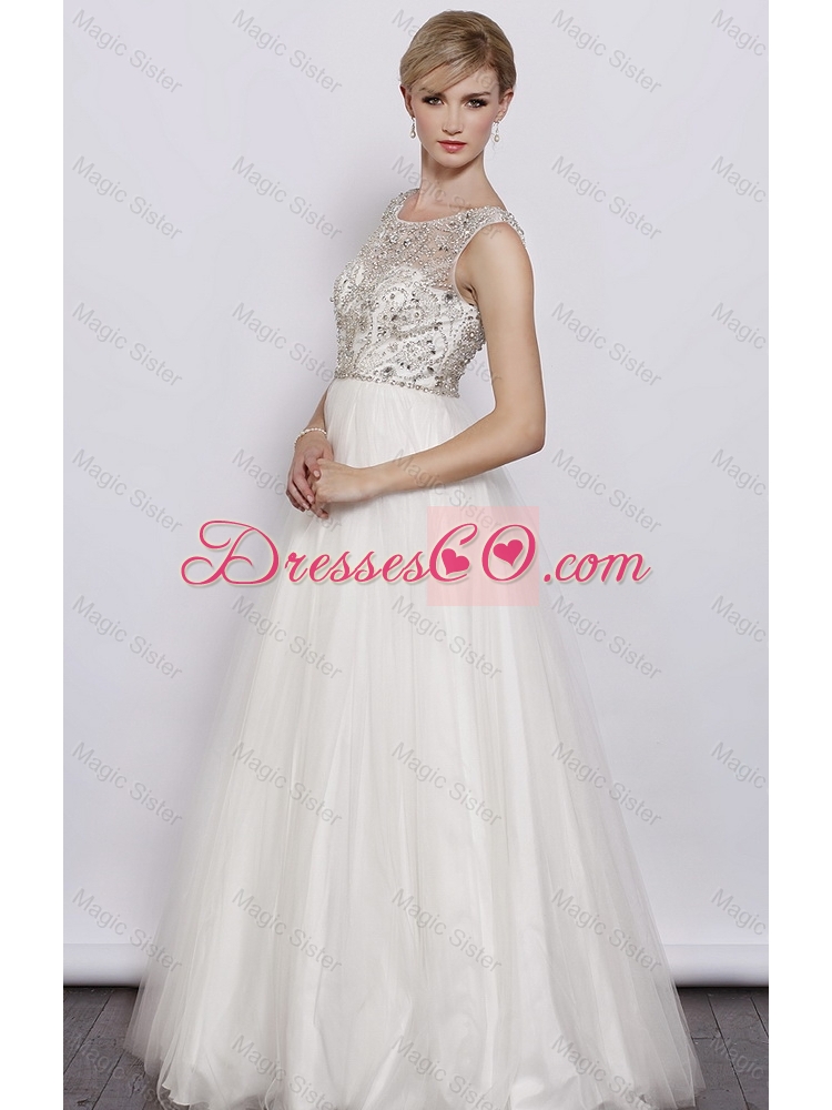 Beautiful A Line Scoop White Prom Dress with Beading