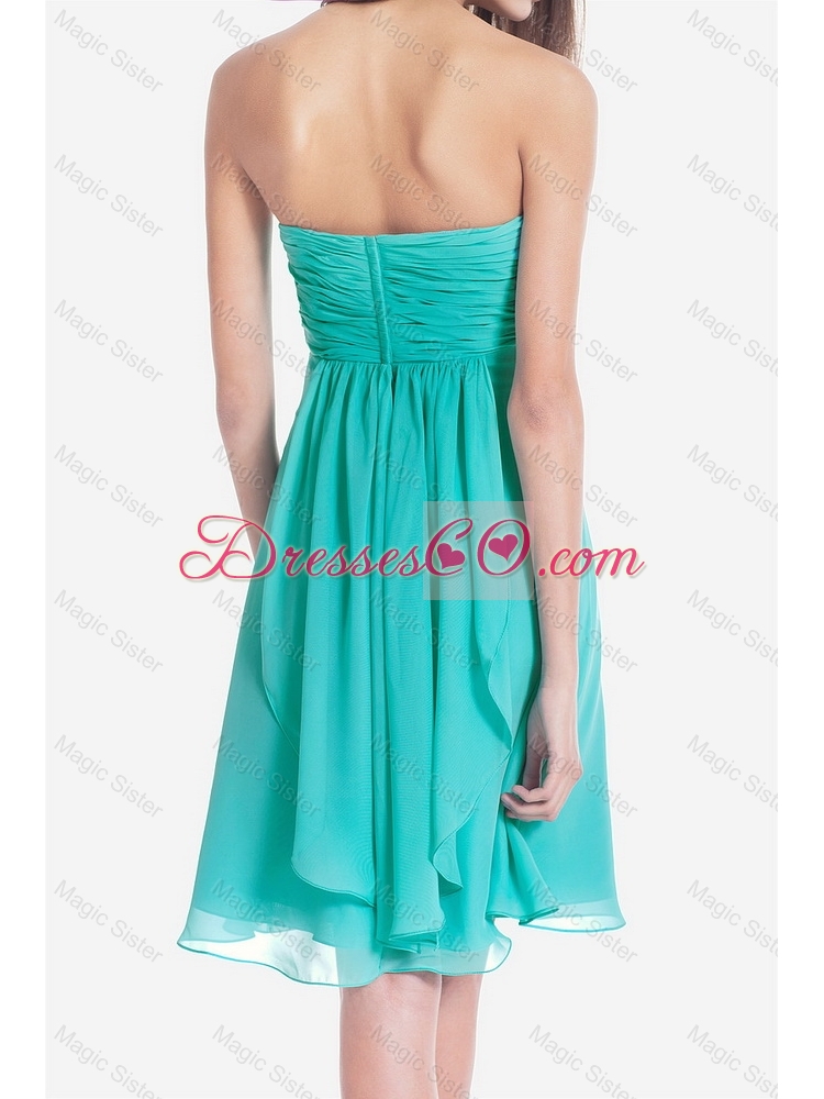 Latest Classical Ruched Short Prom Dress in Turquoise