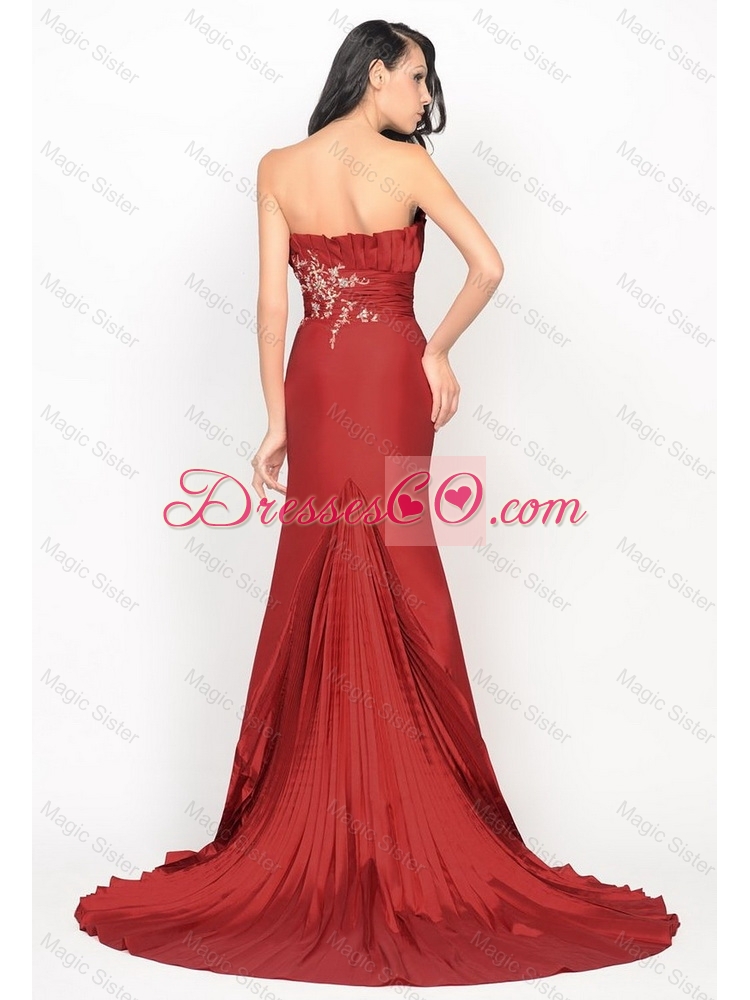 Cheap Lovely New Style Beautiful Column Strapless Rust Red Prom Dress with Brush Train