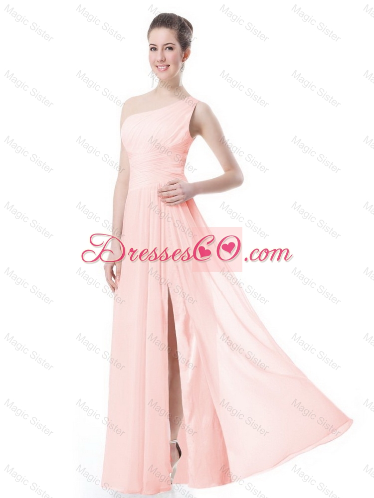 Cheap Lovely New Style Fashionable High Slit Ruched Prom Dress with One Shoulder