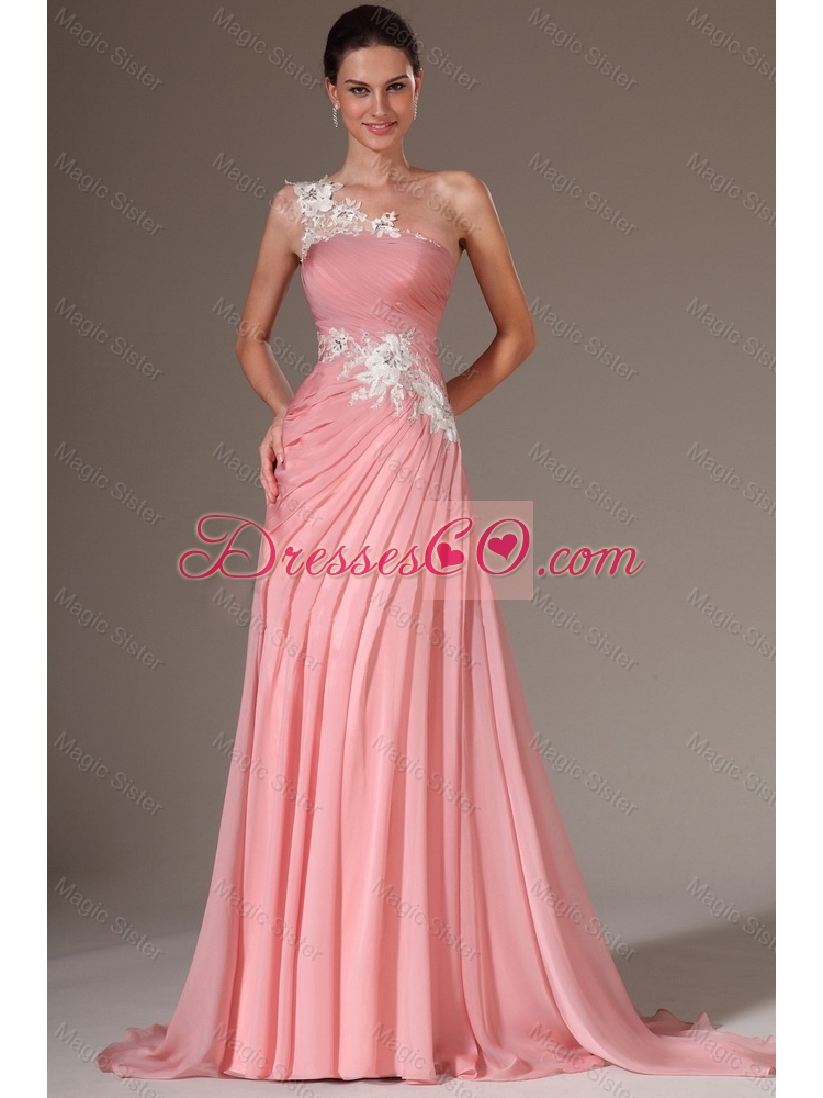 Classical Empire One Shoulder Prom Dress with Appliques for