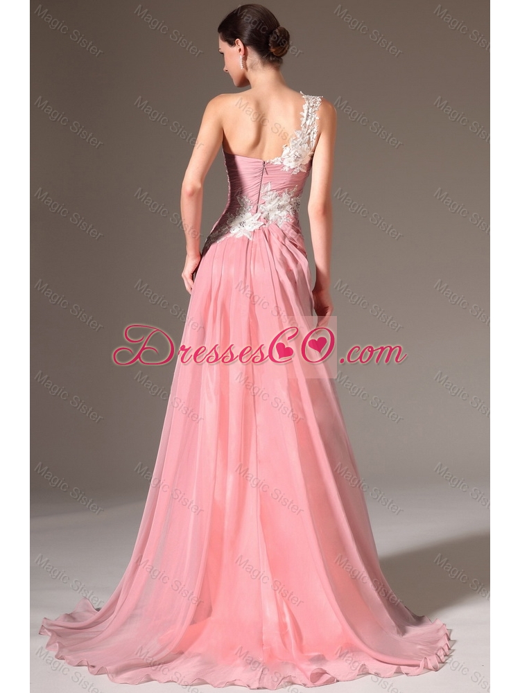Classical Empire One Shoulder Prom Dress with Appliques for