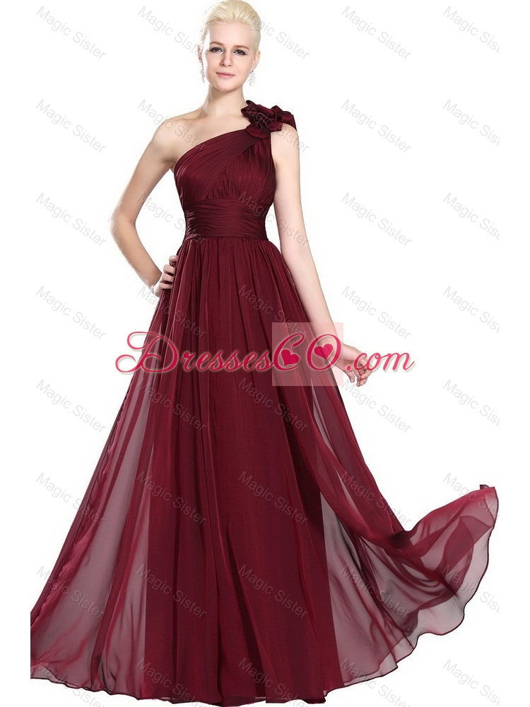 Classical Luxurious Latest Beautiful Ruched Burgundy Prom Gowns with One Shoulder