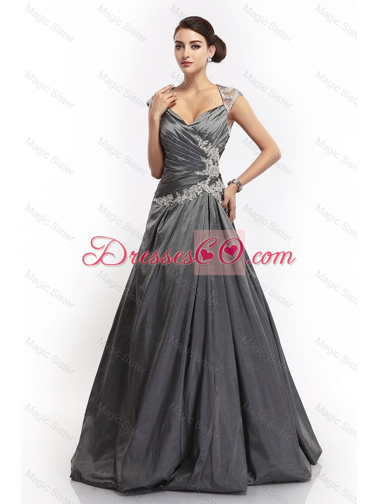 Classical Luxurious New Style Latest A Line Straps Appliques Prom Dress with Brush Train
