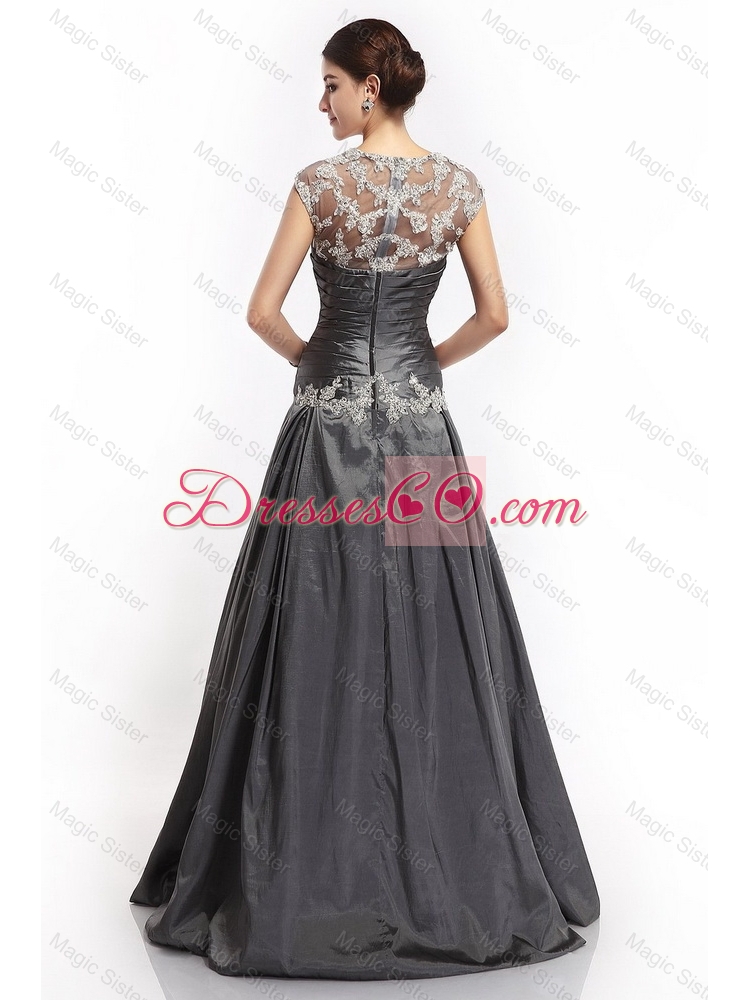 Classical Luxurious New Style Latest A Line Straps Appliques Prom Dress with Brush Train