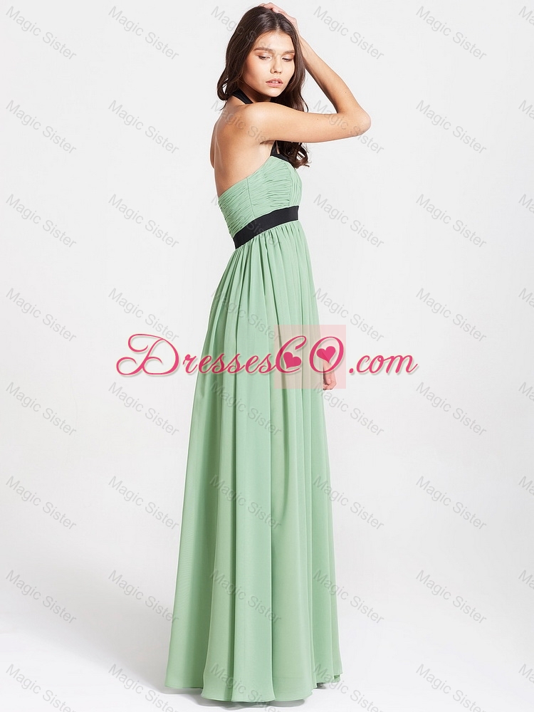 Exquisite Latest New Style Spring Modern Halter Top Prom Dress with Ruching and Belt