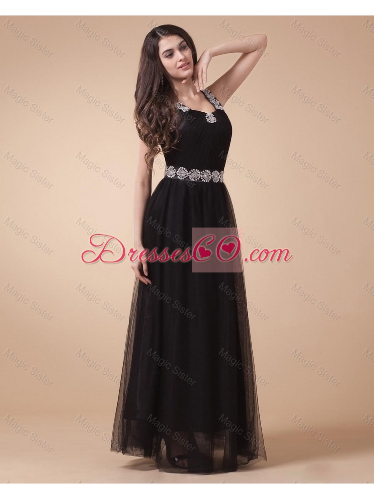 Fashionable Zipper Up Straps Tulle Prom Dress in Black