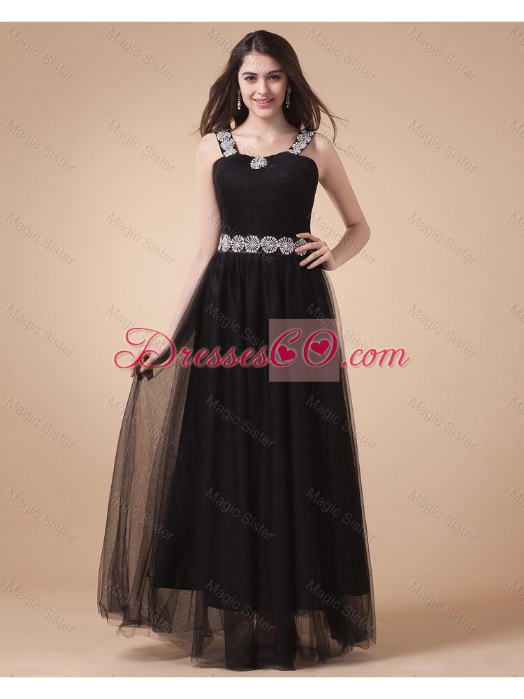 Fashionable Zipper Up Straps Tulle Prom Dress in Black