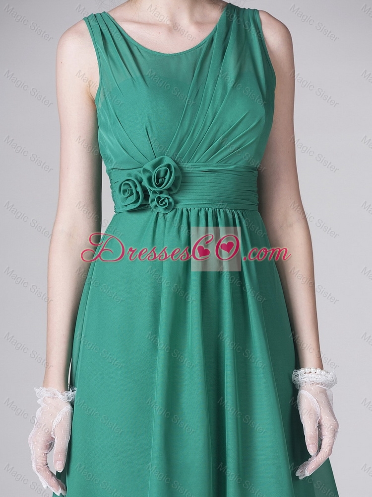 Hot Sale Scoop Green Prom Dress with Hand Made Flowers