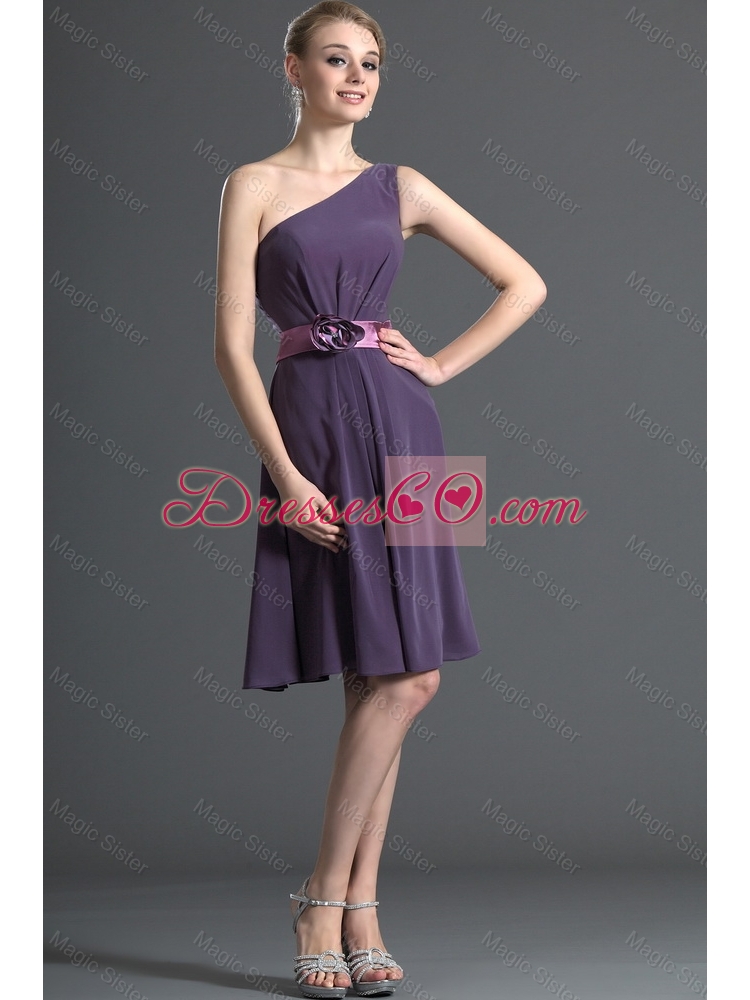 Most Popular Belt and Hand Made Flower Purple Prom Dress