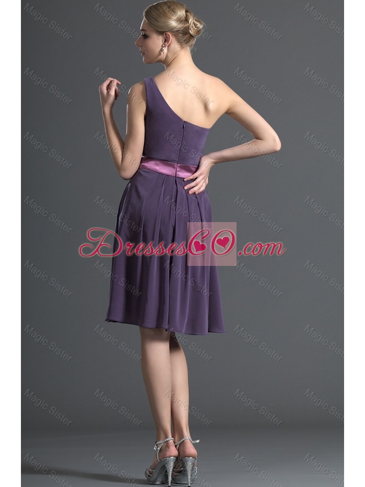 Most Popular Belt and Hand Made Flower Purple Prom Dress