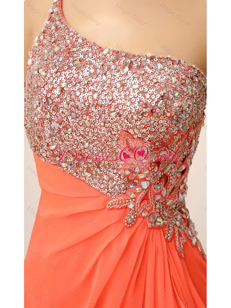 New Arrivals One Shoulder Prom Dress with High Slit and Sequins