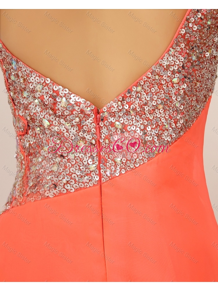 New Arrivals One Shoulder Prom Dress with High Slit and Sequins