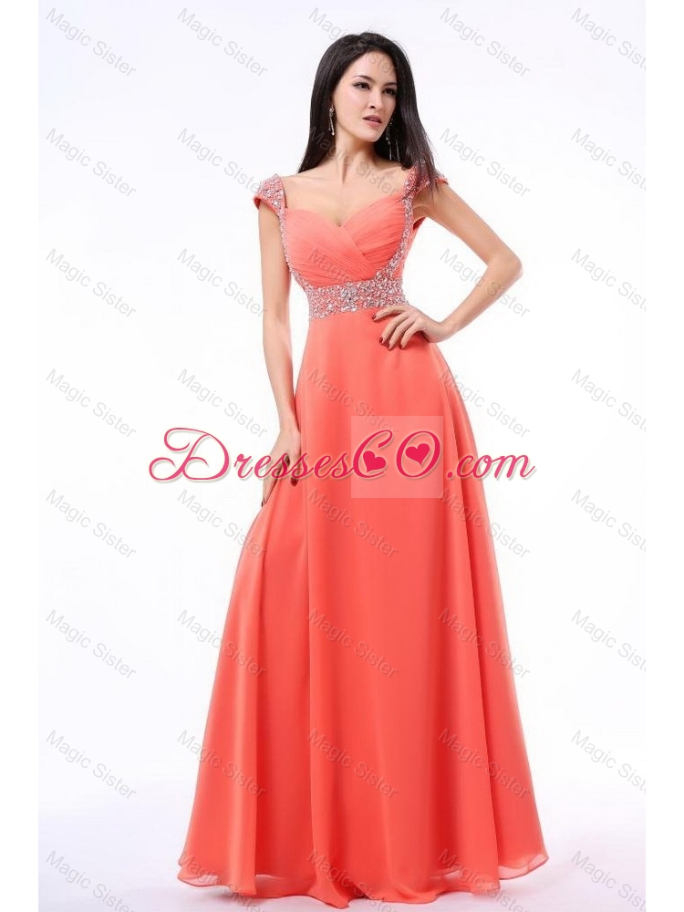 Perfect Straps Beaded Prom Dress with Cap Sleeves
