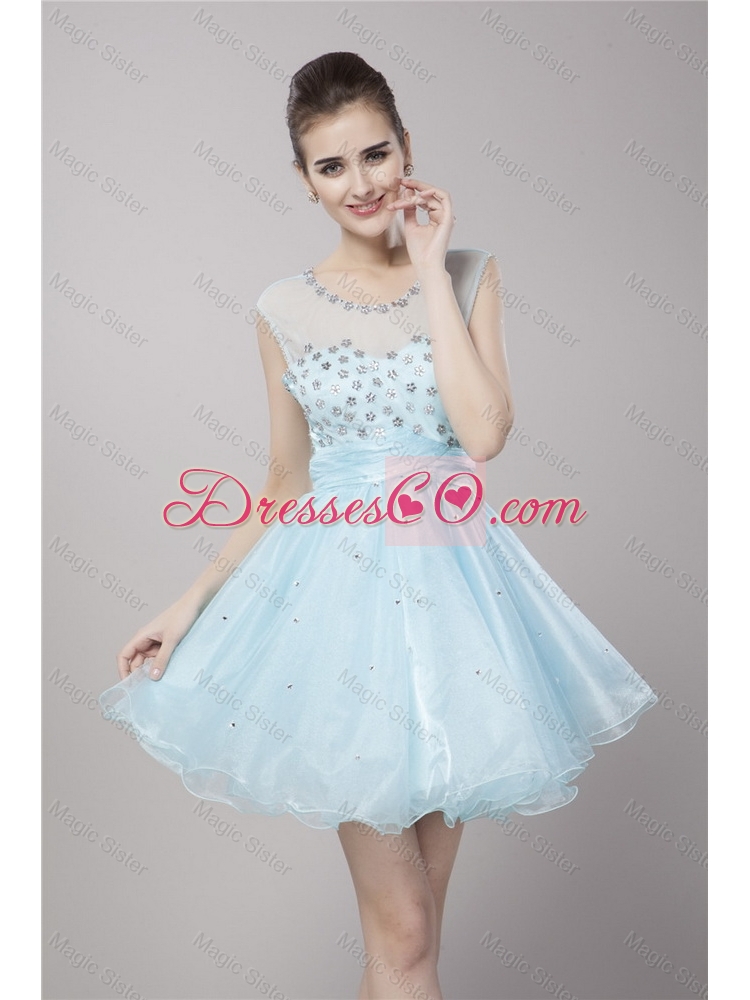 Popular New Style New Style Fashionable Scoop Light Blue Prom Dress with Beading