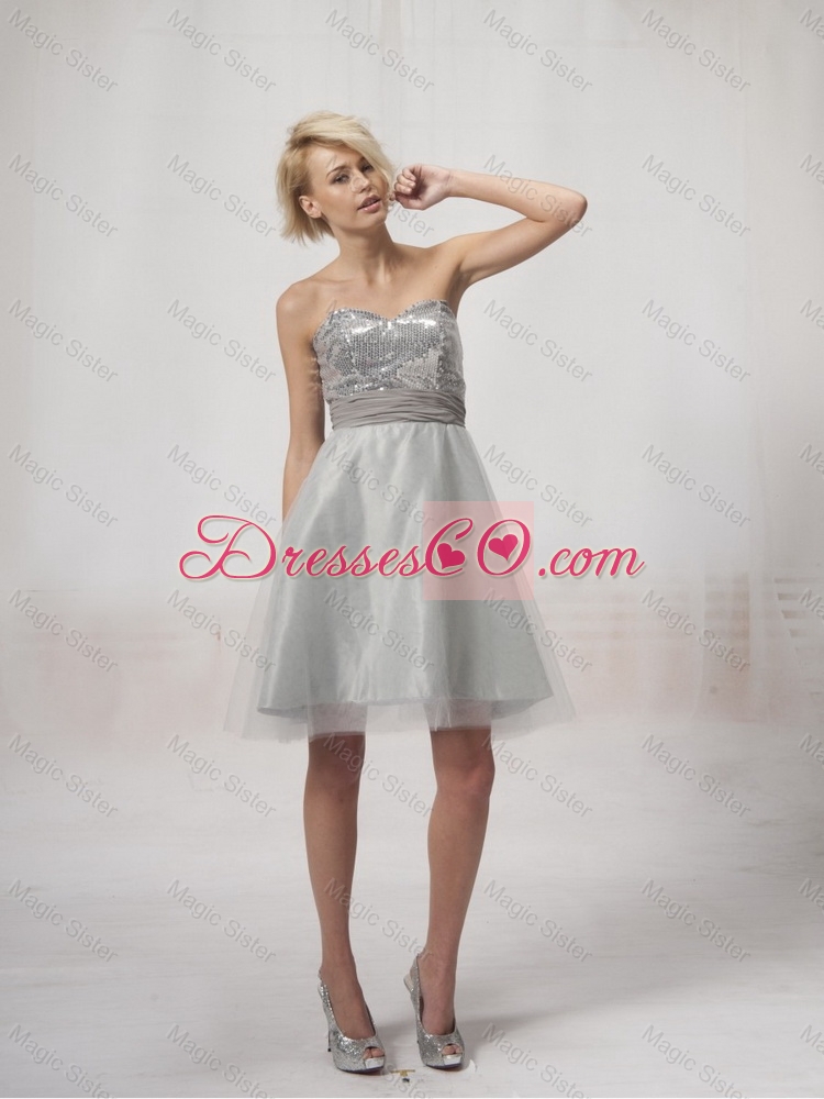 Wonderful Short Silver Prom DressSequins and Belt Silver for