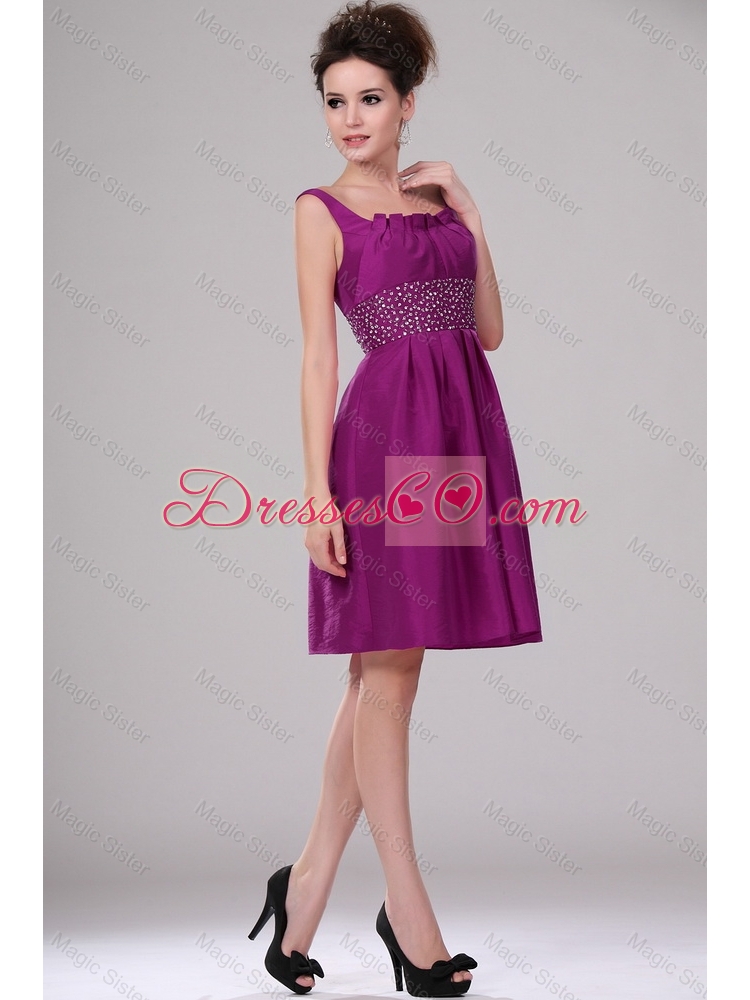 Beautiful Fashionable New Style Discount Short Straps Beaded Prom Dress in Fuchsia