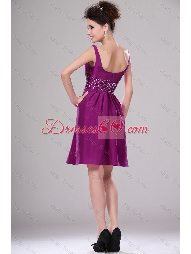 Beautiful Fashionable New Style Discount Short Straps Beaded Prom Dress in Fuchsia