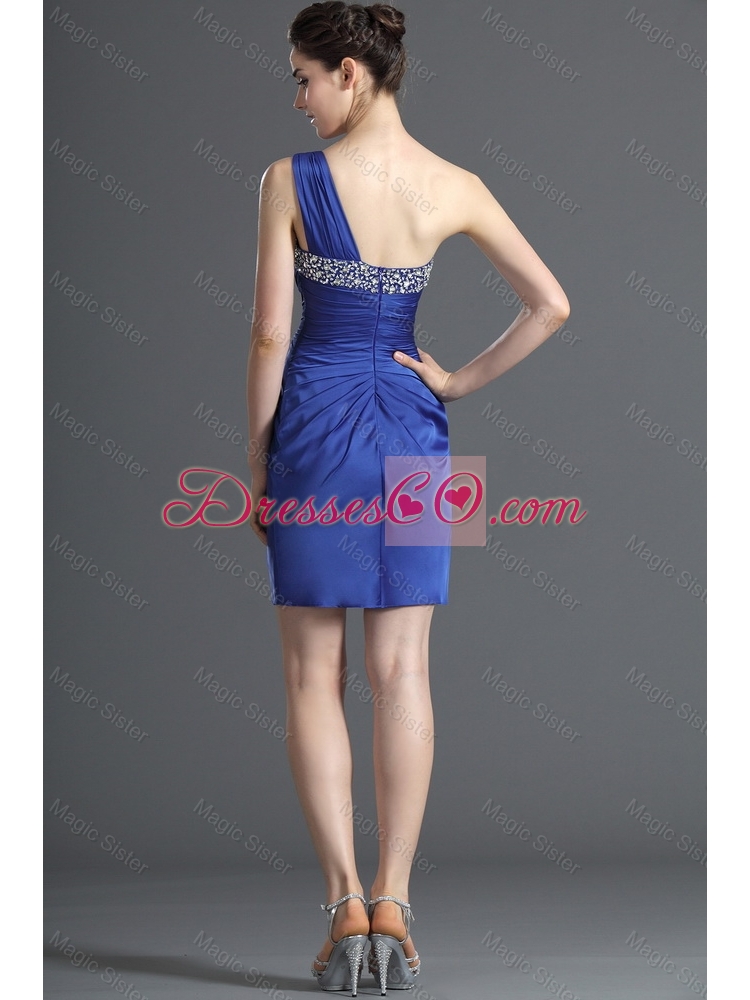 Custom Made One Shoulder Short Beading Prom Dress in Royal Blue