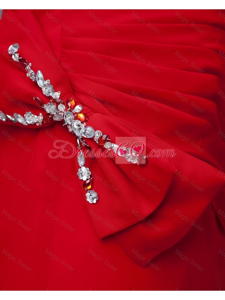 Elegant Red Prom Dress with Beading and Bowknots
