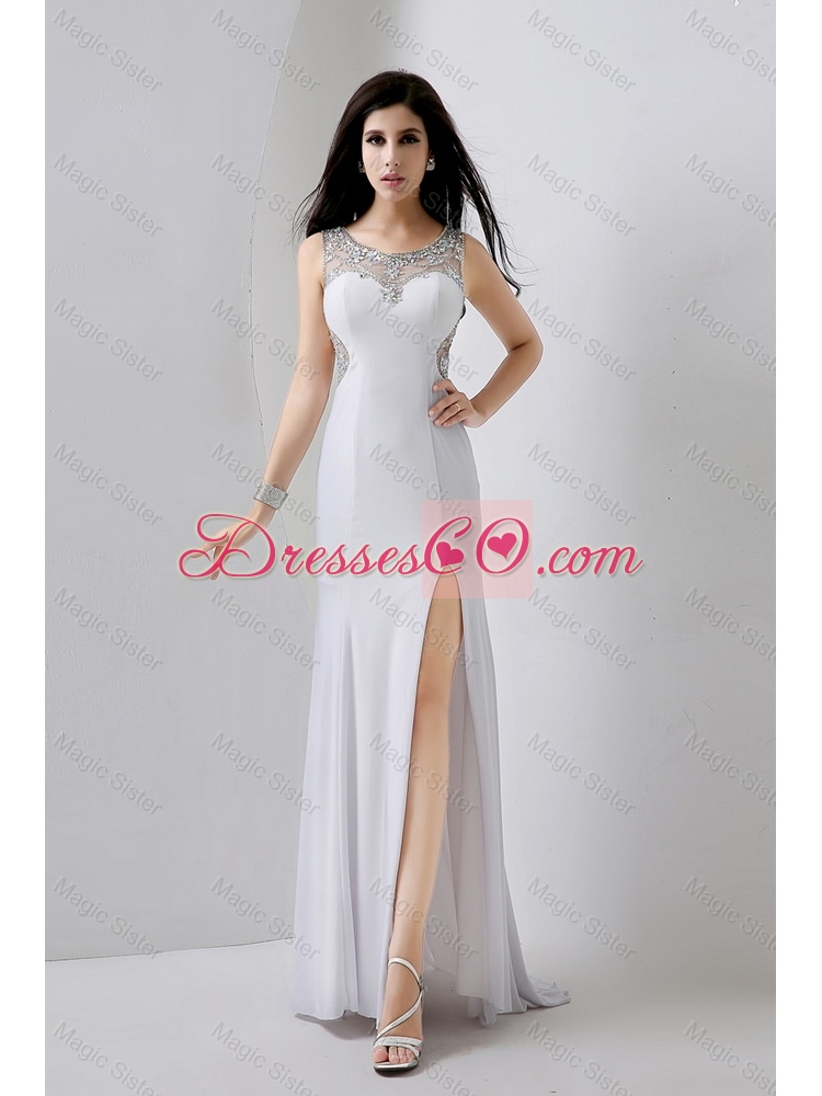 Gorgeous Beaded Brush Train Prom Dress with High Slit