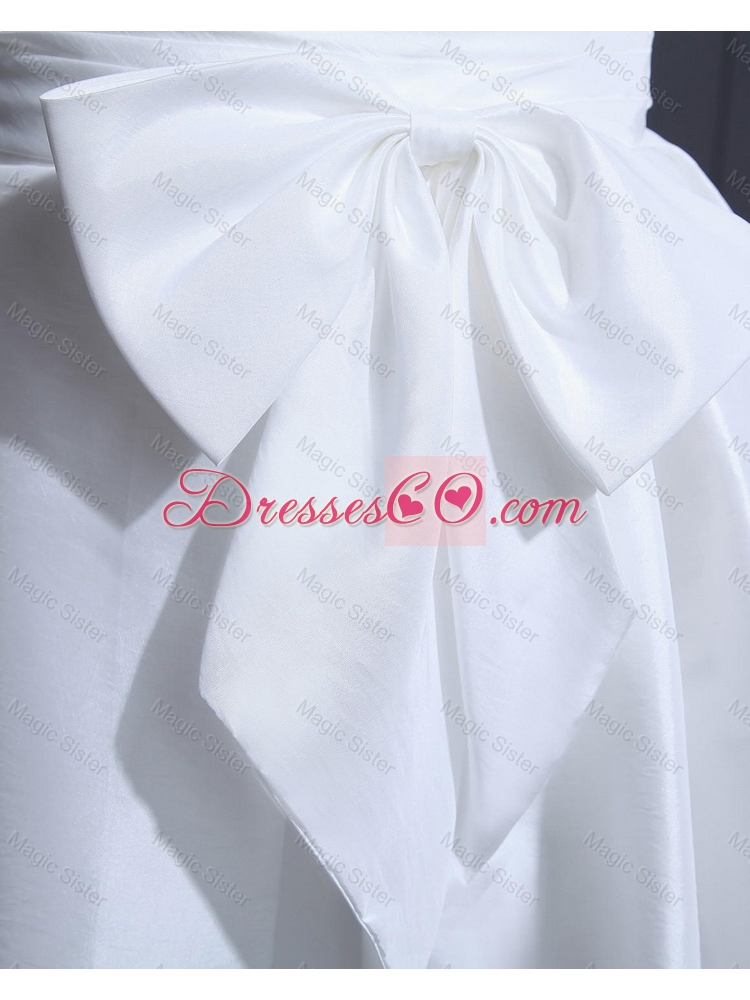 New Style White A Line Prom Gowns with Lace and Bowknot