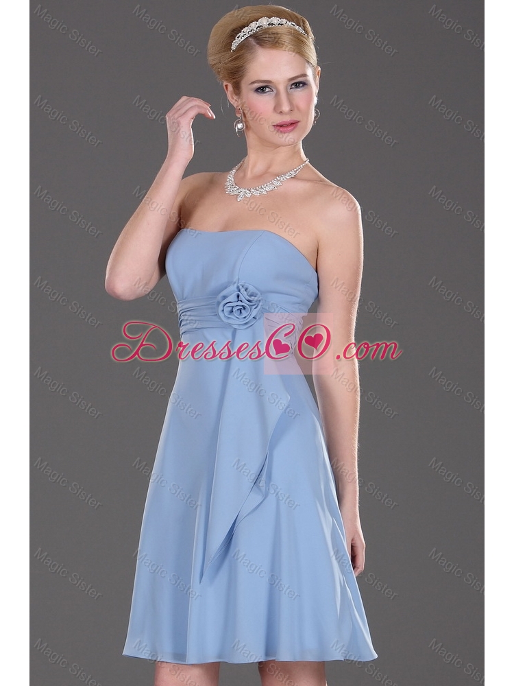 Popular Strapless Short Prom Dress with Hand Made Flowers