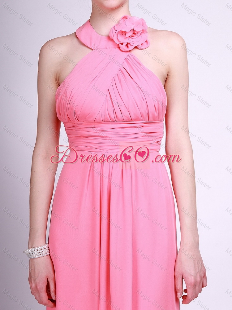 New Style Affordable Watermelon Prom Dress with Hand Made Flower and Ruching for