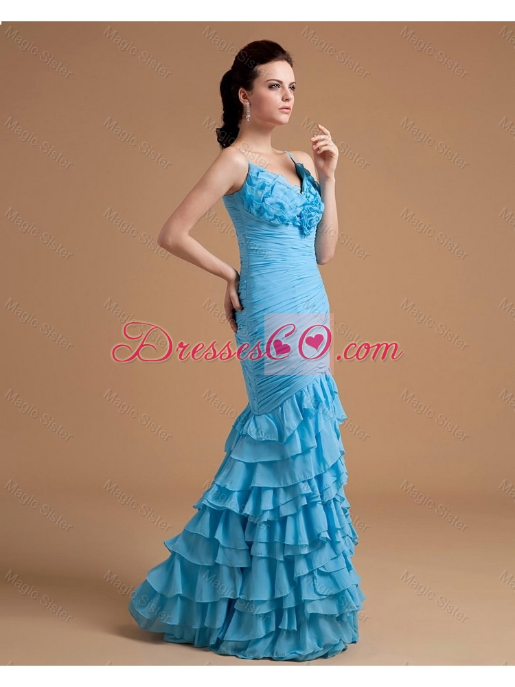 Exquisite Mermaid Ruffles Prom Gowns with Hand Made Flowers