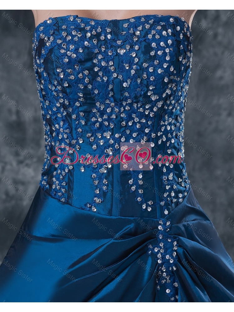 Gorgeous Strapless Navy Blue Prom Dress with Brush Train