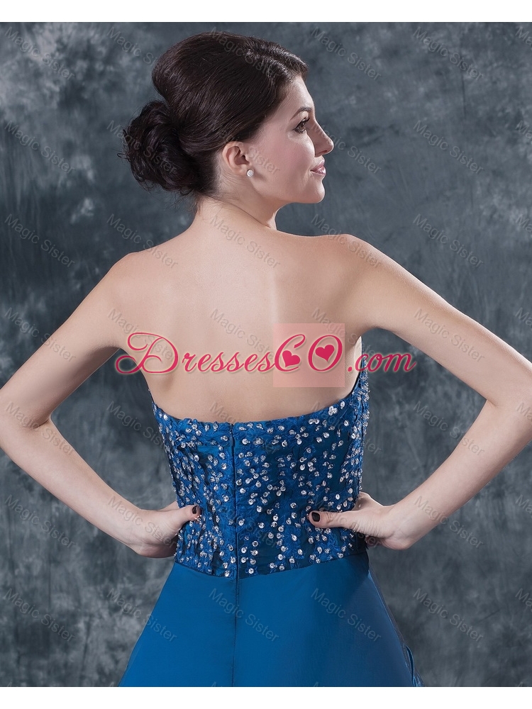 Gorgeous Strapless Navy Blue Prom Dress with Brush Train
