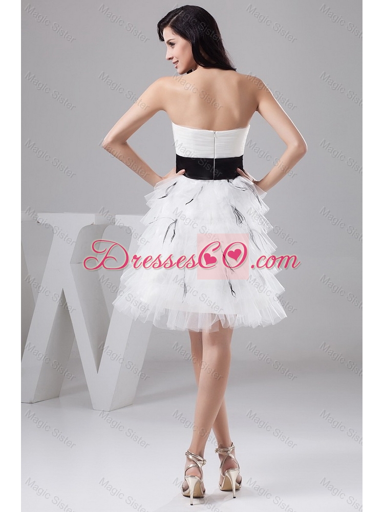 Hot Sale New Style Exquisite Belt and Ruffled Layers White Short Prom Dresses