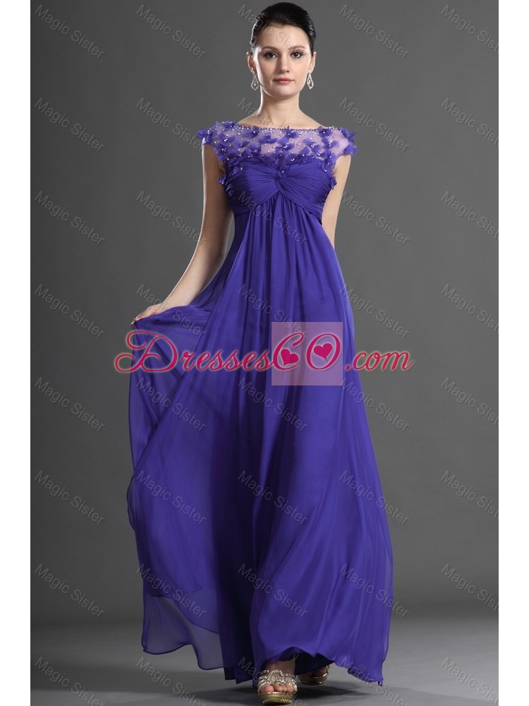 Luxurious Bateau Beading Prom Dress in Royal Blue for