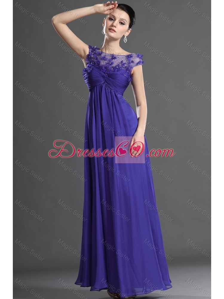 Luxurious Bateau Beading Prom Dress in Royal Blue for