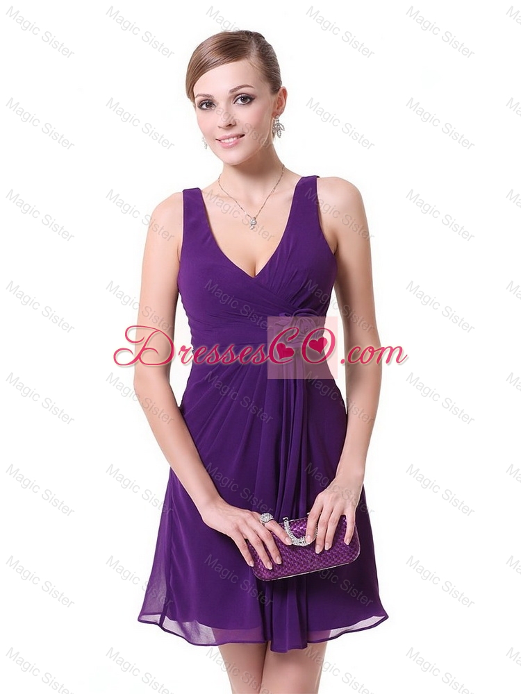 New Arrivals New Style Perfect Short V Neck Prom Dress with Hand Made Flowers