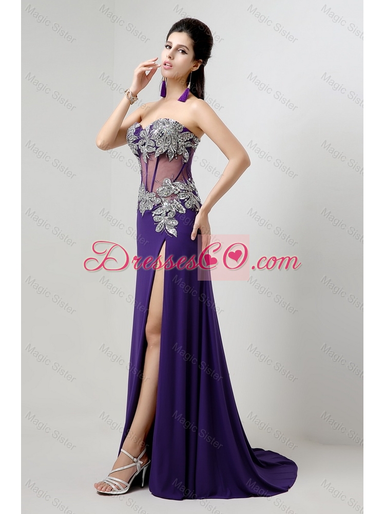 New Arrivals New Style Popular Brush Train Prom Dress with Beading and High Slit