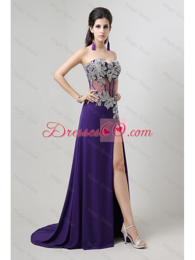 New Arrivals New Style Popular Brush Train Prom Dress with Beading and High Slit