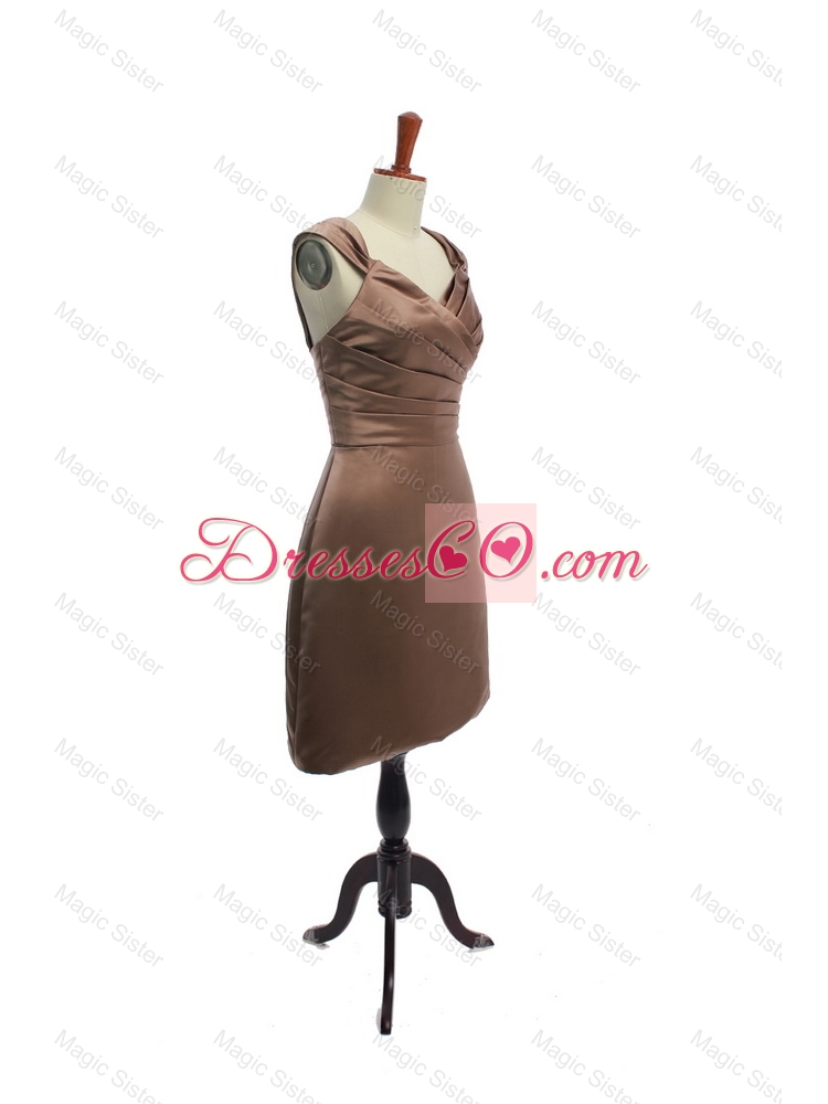 Cheap Ruching Short Prom Dress in Brown for