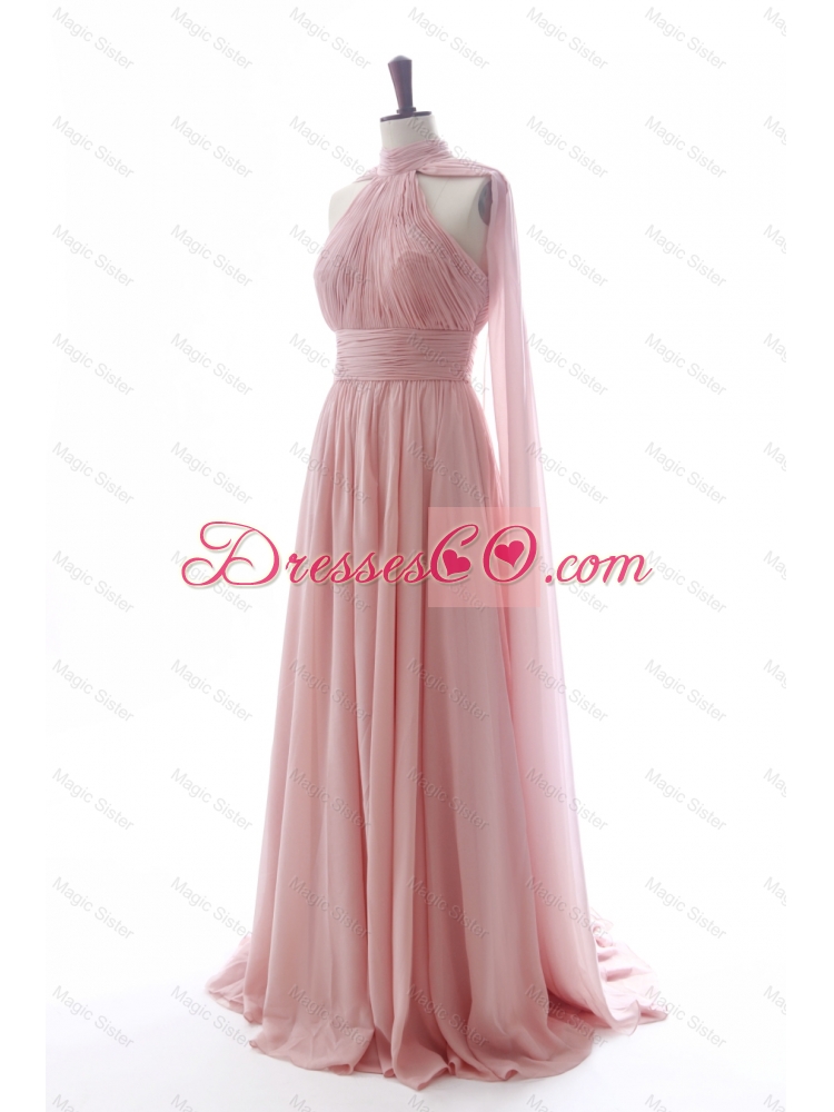 Discout Halter Top Pink Prom Dress with Ruching