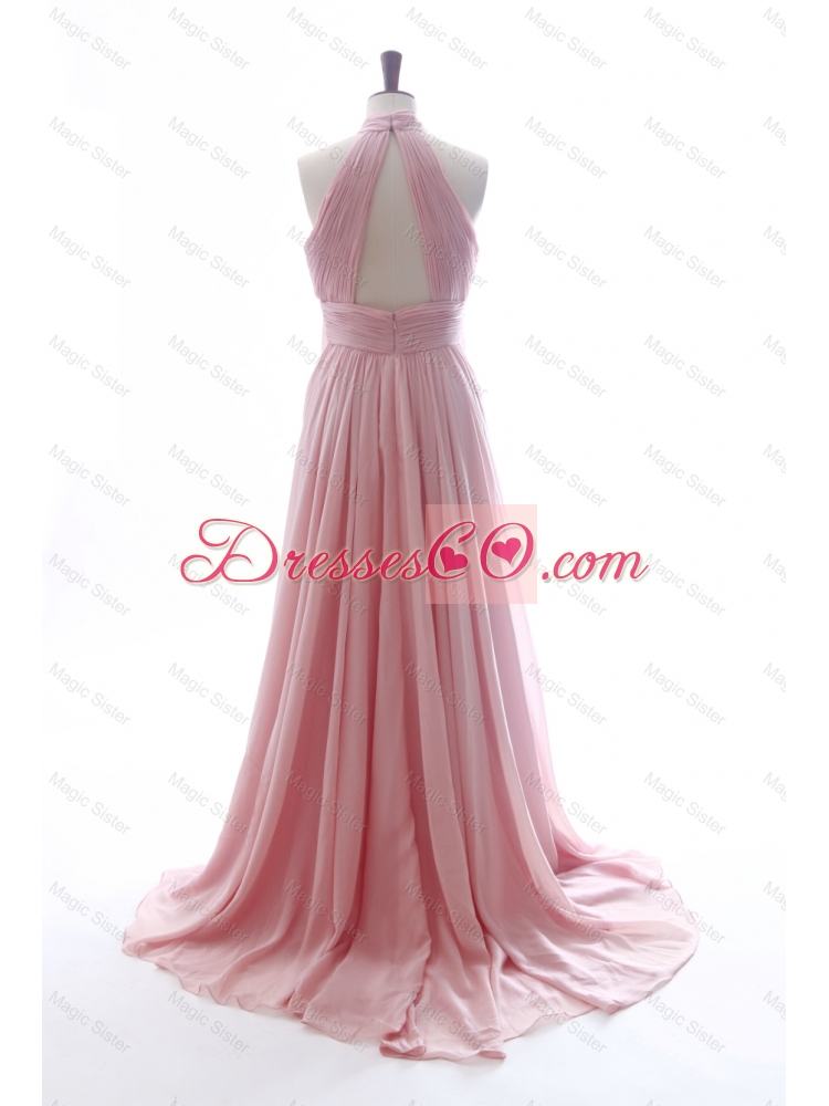 Discout Halter Top Pink Prom Dress with Ruching
